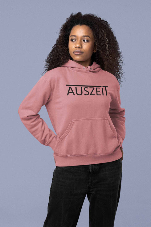 Schickes unisex Kapuzenshirt oder Hoodie mit der Aufschrift AUSZEIT in Rosa. SHIRTCHECKER