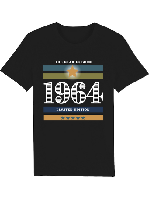 1964 steht groß auf einem schwarzen T-Shirt