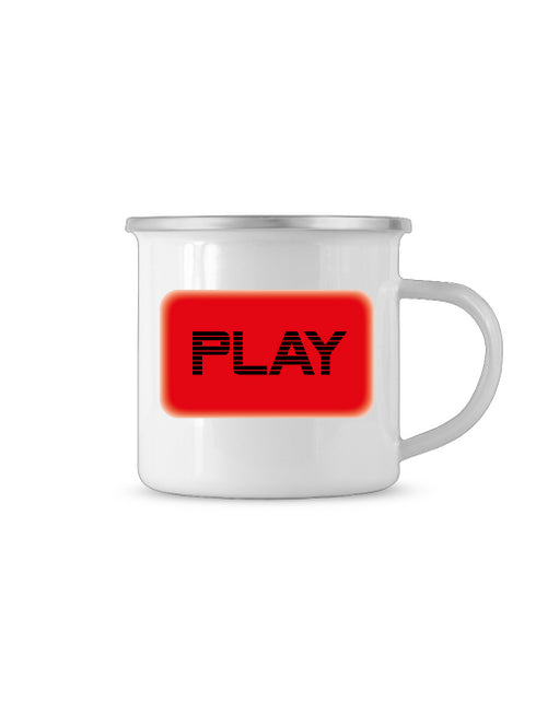 Kaffebecher oder Kaffeepott für Gamer mit dem roten Button und der Aufschrift Play