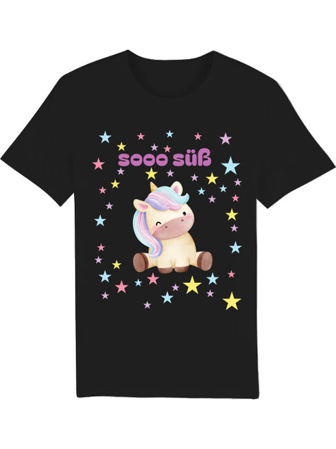 T-Shirt Einhorn sitzend mit Sternen "soooo süß"
