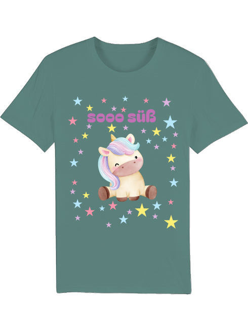 T-Shirt Einhorn sitzend mit Sternen "soooo süß"