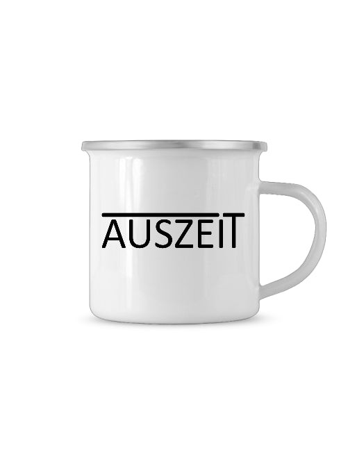 Bedruckte weiße Tasse oder Becher mit dem Aufdruck Auszeit.